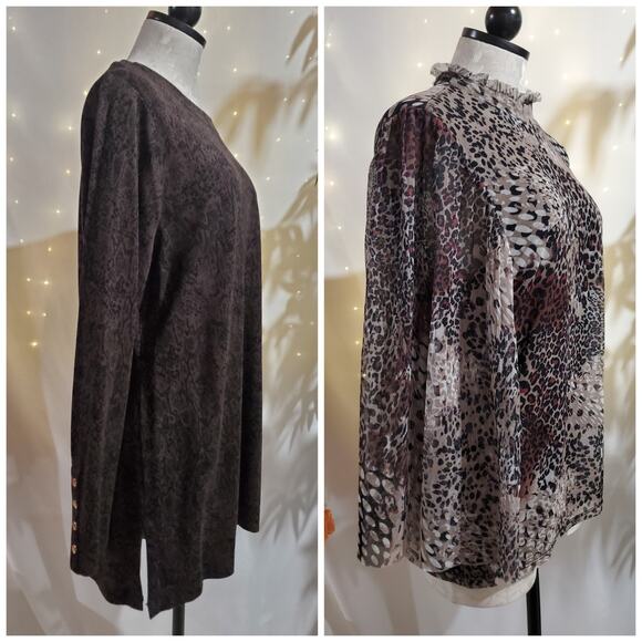 Chicos Womens Lot of 2 Animal Print Tops Size 2 L Career Office Work Shirt Set - Picture 4 of 9